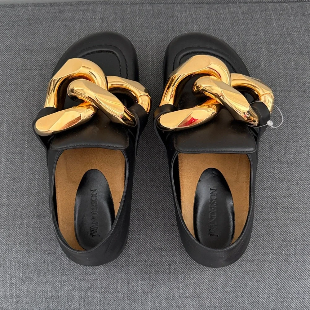 NEW JW Anderson Chain leather loafers Size IT 37 US 7 Back/ Gold - Picture 7 of 13